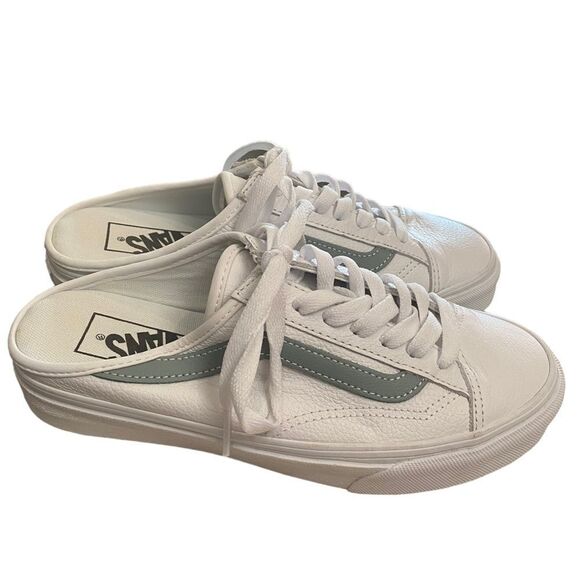 VANS Style 36 True White / Green Mileiu Leather Slide Mules 6.5 - Picture 2 of 7